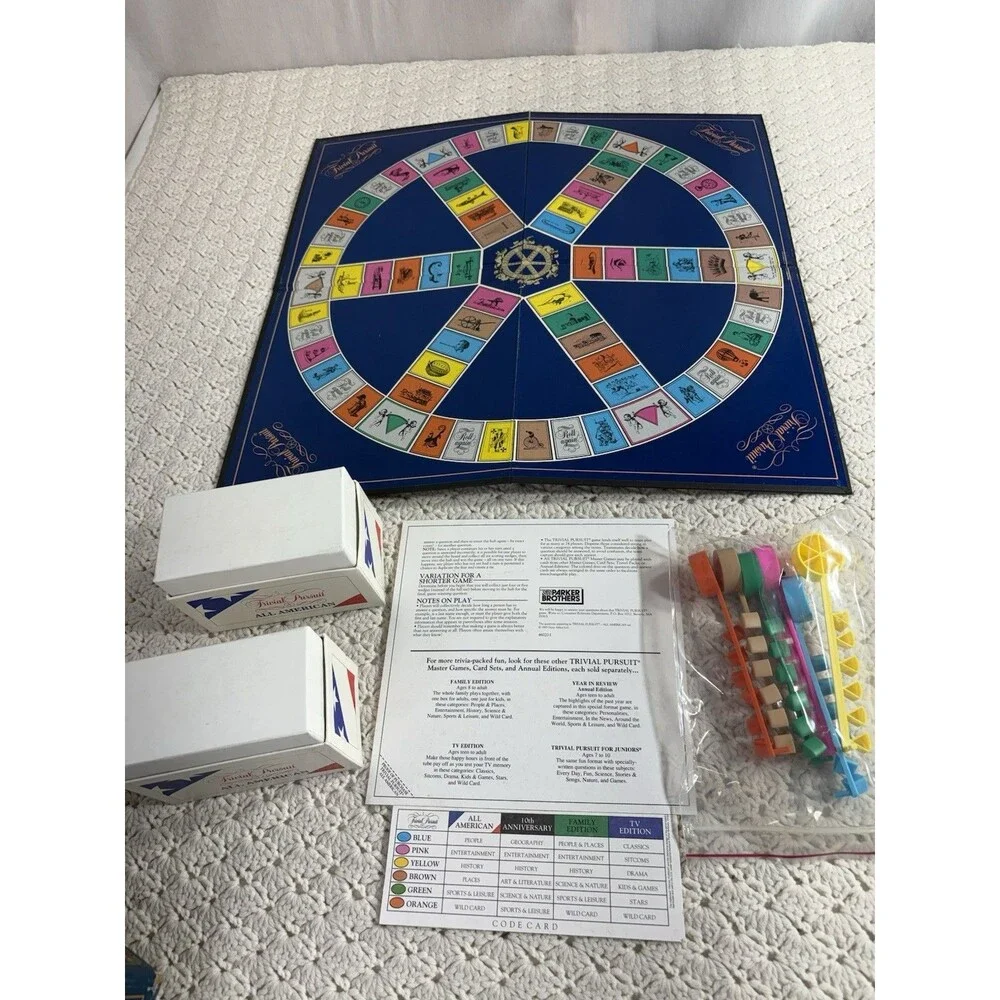 Lot of 3 Trivial Pursuit Editions All American Genus and Genus II (Full Sets)